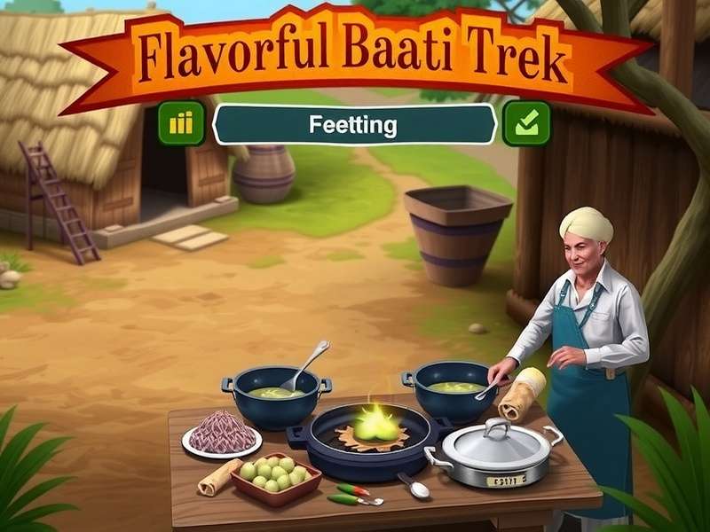 Flavorful Baati Trek game screenshot showing village cooking